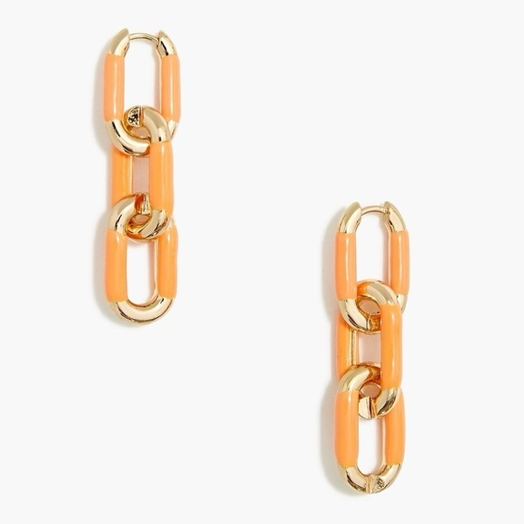 NWT J.Crew Factory Enamel Link Statement Earrings Sweet Marigold Orange Gold - Picture 1 of 6